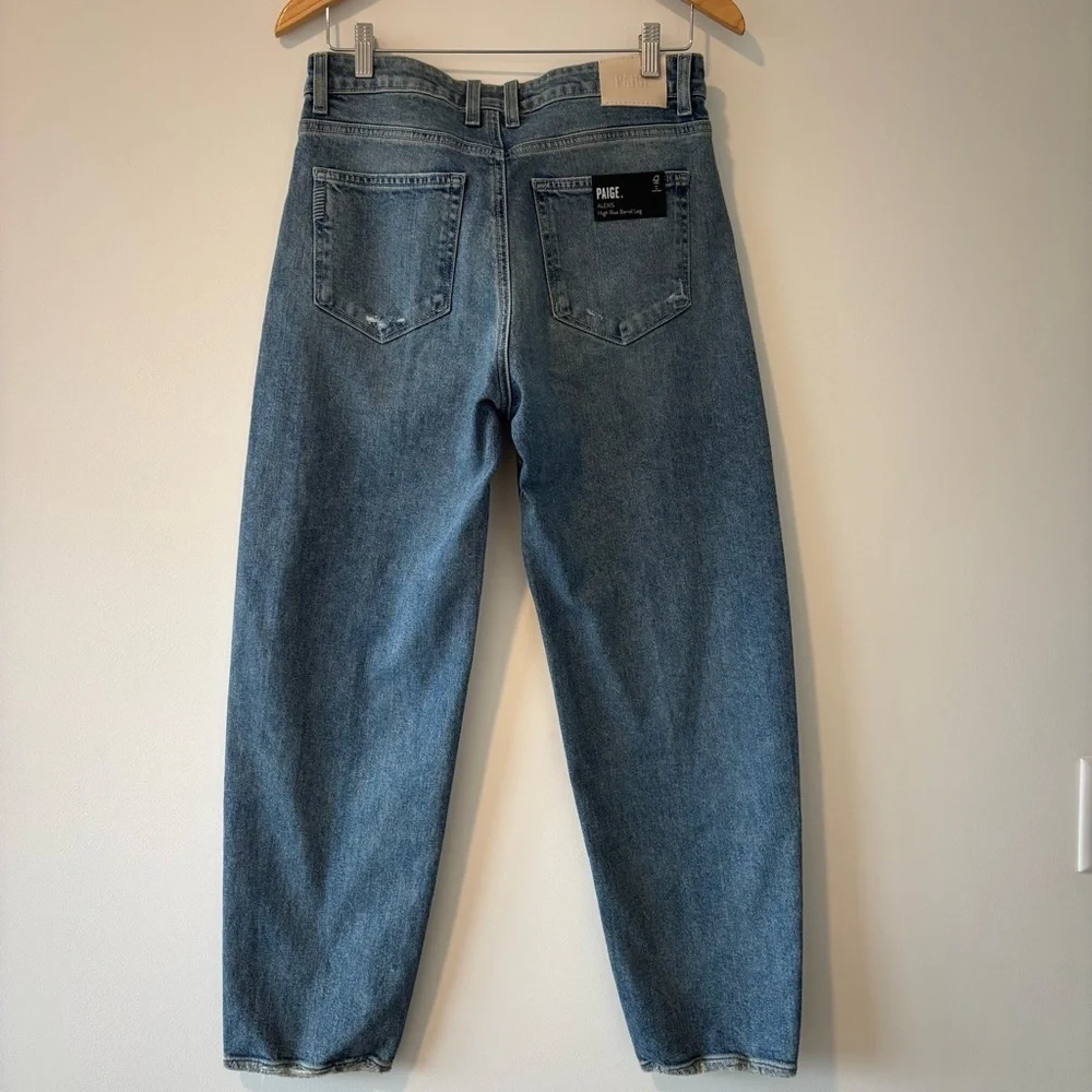NWT PAIGE Alexis High Rise Barrel Leg Cats Meow Distressed Medium Wash Jeans - Picture 5 of 16